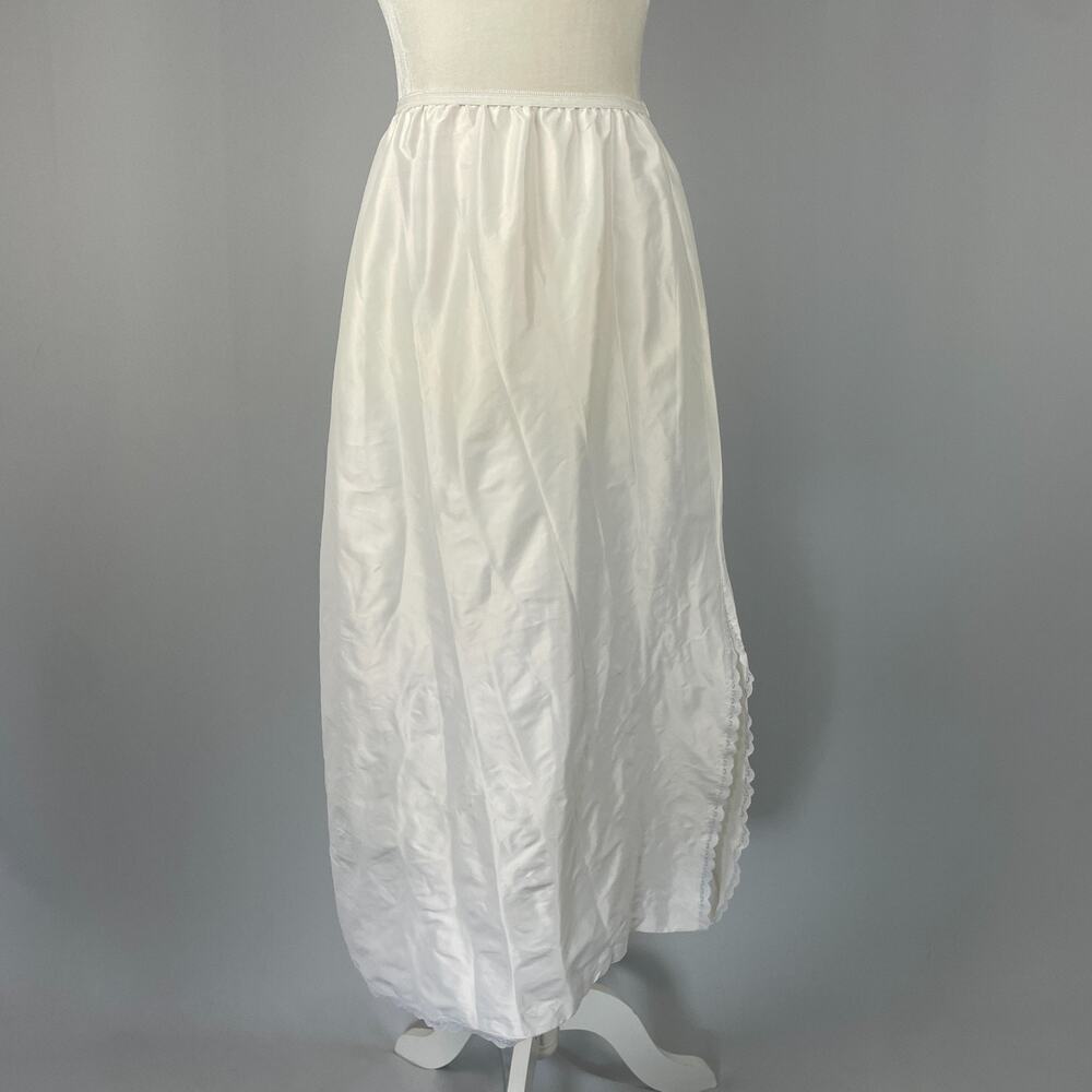 Vintage Lorraine Half Slip Size Small White Silky Shiny Long Maxi Side Slit 70s